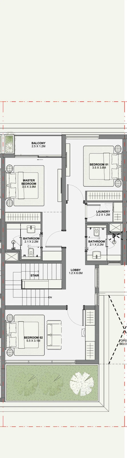 Azizi Florence 3 bedroom townhouse 4-Plex Tasso Middle first floor plan