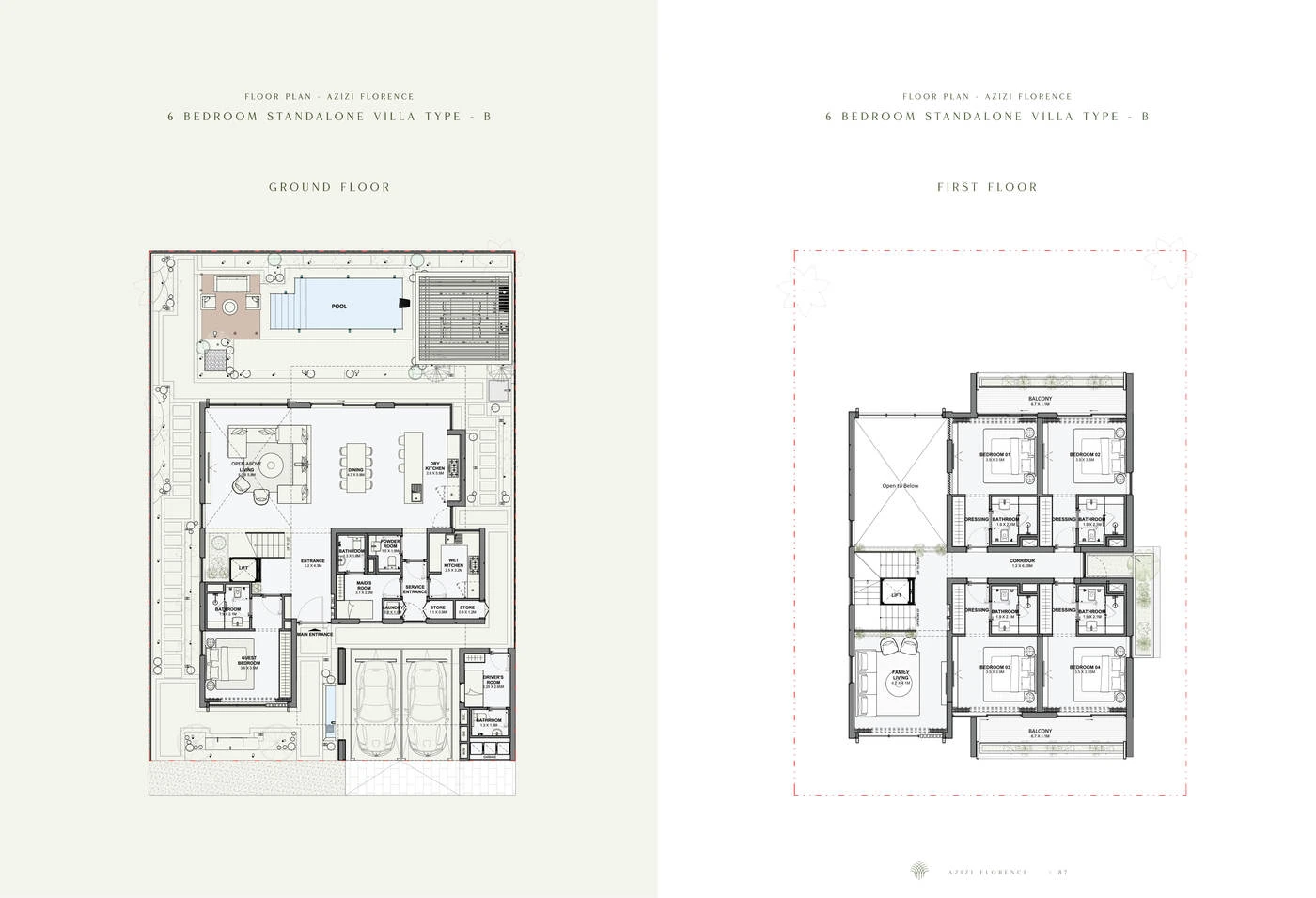 Azizi Florence 6 bedroom standalone villa Type B ground and first floor plans