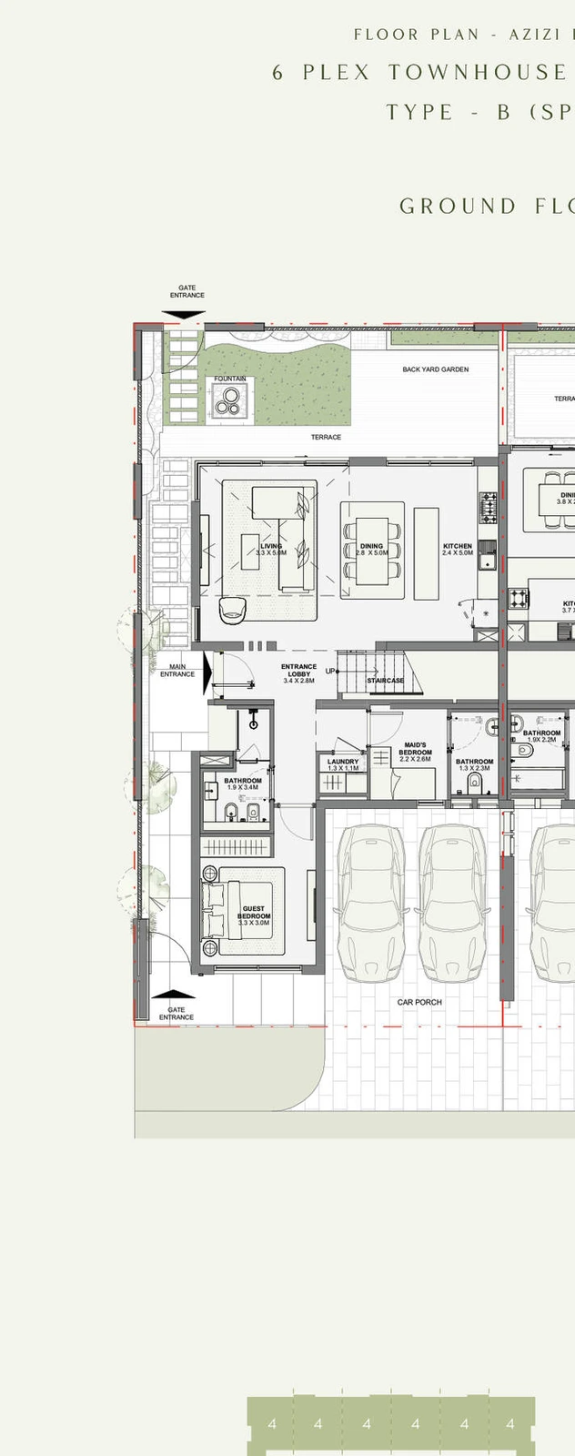 Azizi Florence 4 bedroom townhouse 6-Plex Spada Corner ground floor plan