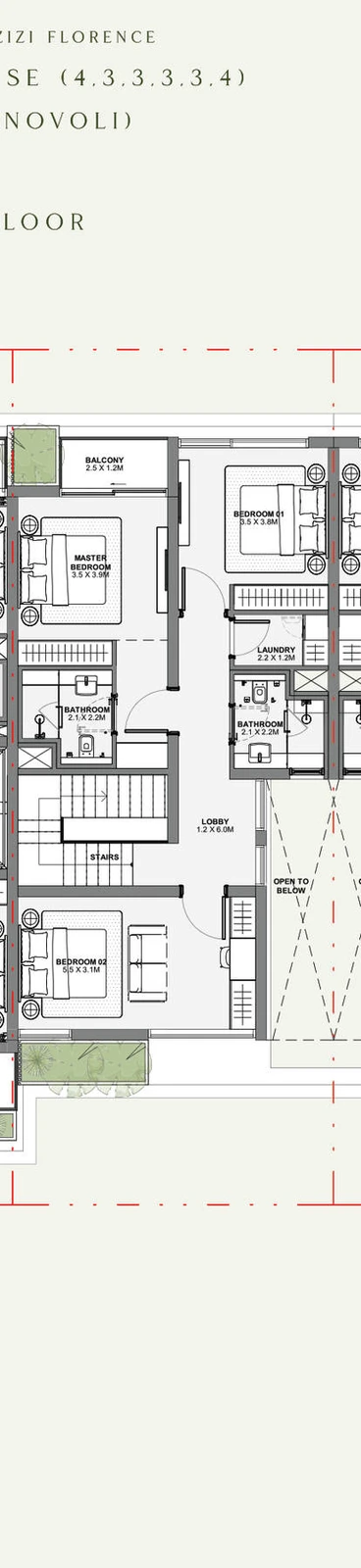 Azizi Florence 3 bedroom townhouse 6-Plex Novoli Middle first floor plan