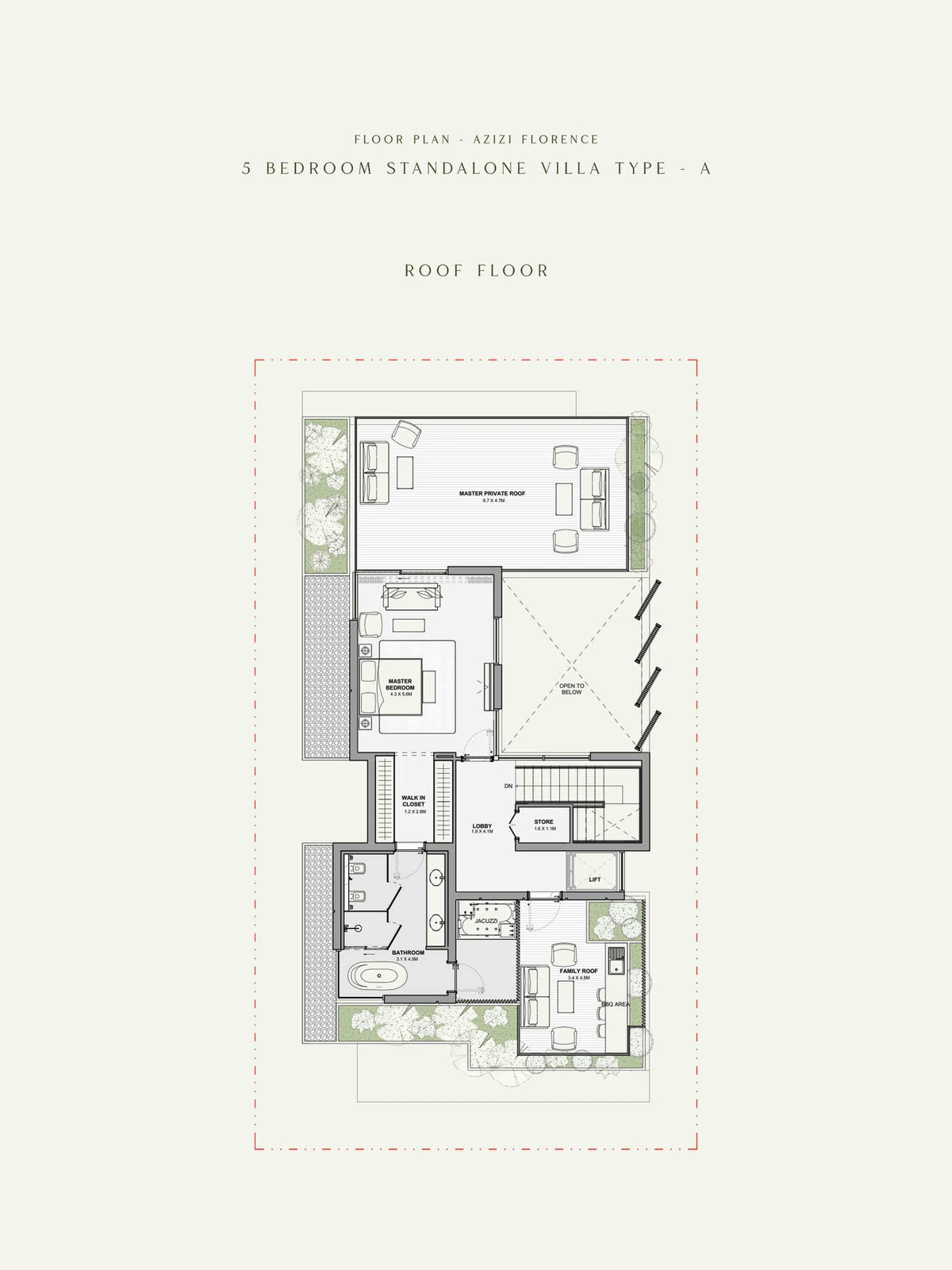 Azizi Florence 5 bedroom standalone villa Type A roof floor plan