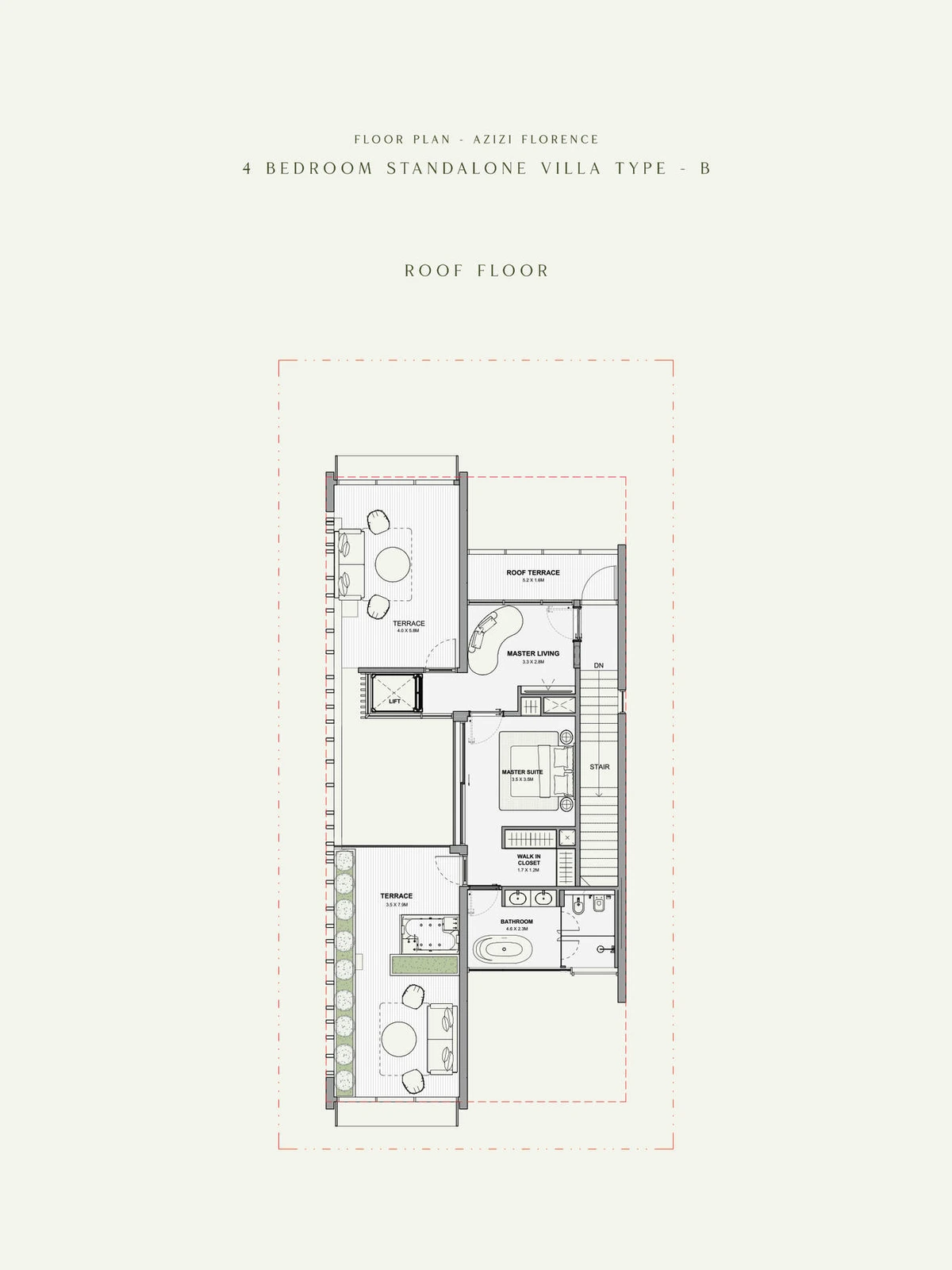 Azizi Florence 4 bedroom standalone villa Type B roof floor plan