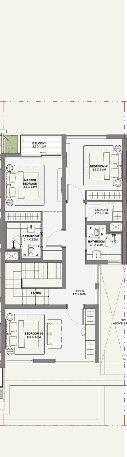 Azizi Florence 3 bedroom townhouse 4-Plex Novoli Middle first floor plan