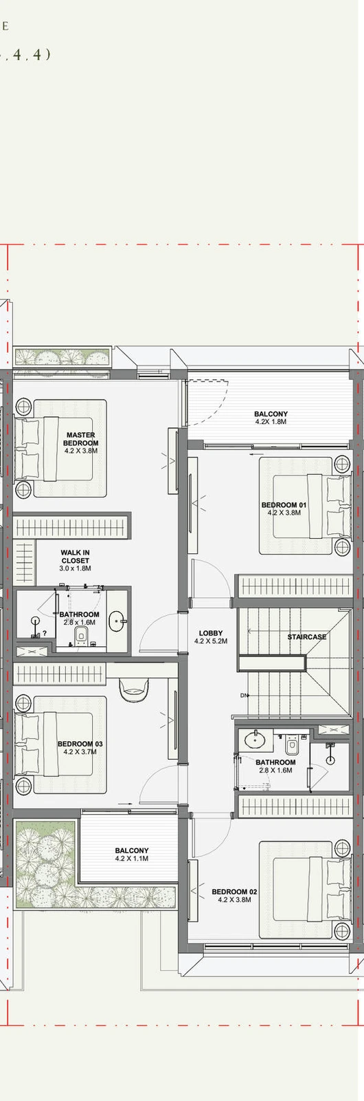Azizi Florence 4 bedroom townhouse 4-Plex Spada Middle first floor plan