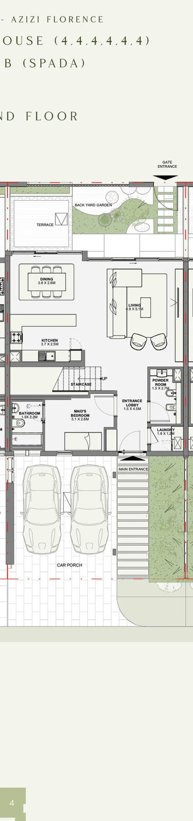 Azizi Florence 4 bedroom townhouse 6-Plex Spada Middle ground floor plan