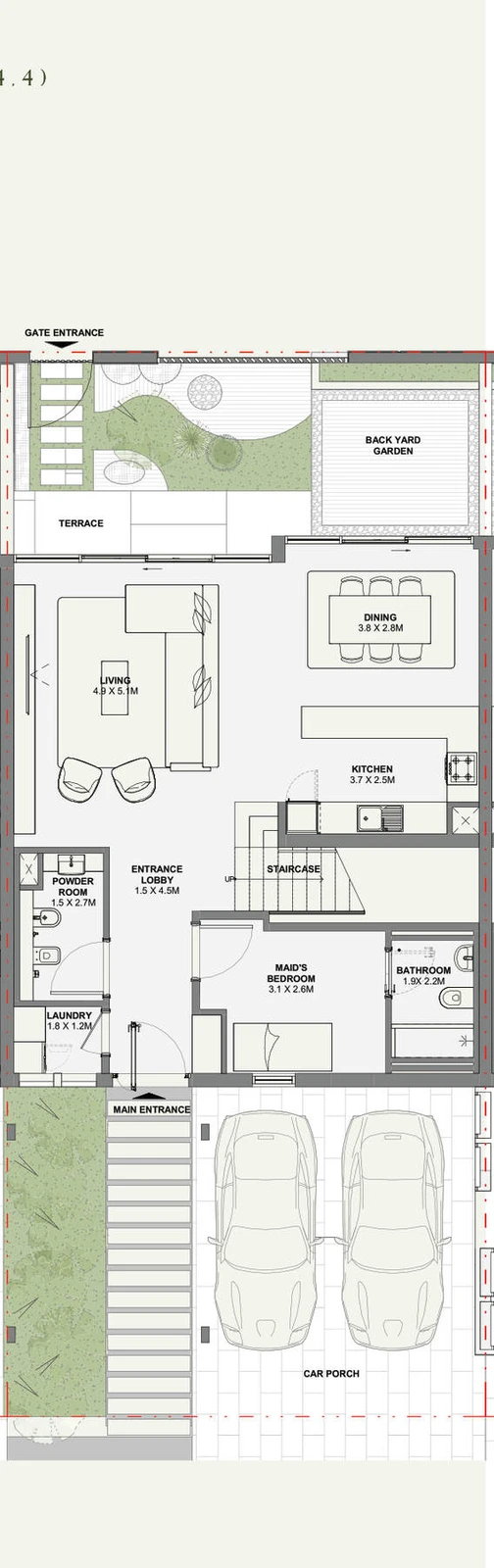 Azizi Florence 4 bedroom townhouse 4-Plex Spada Middle ground floor plan