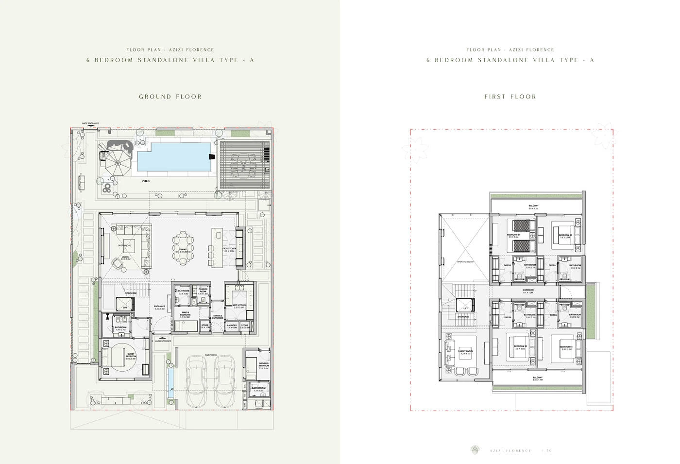 Azizi Florence 6 bedroom standalone villa Type A ground and first floor plans