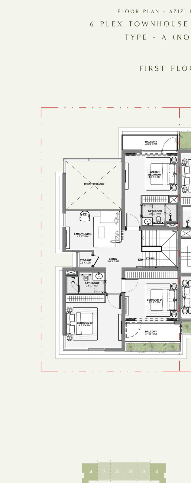 Azizi Florence 4 bedroom townhouse 6-Plex Novoli Corner first floor plan