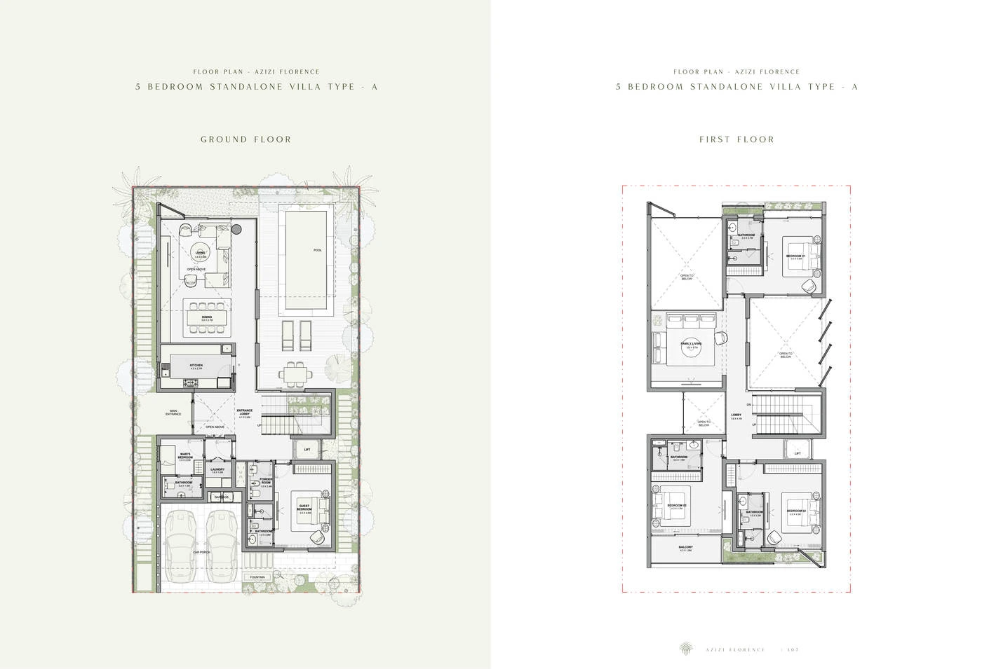 Azizi Florence 5 bedroom standalone villa Type A ground and first floor plans