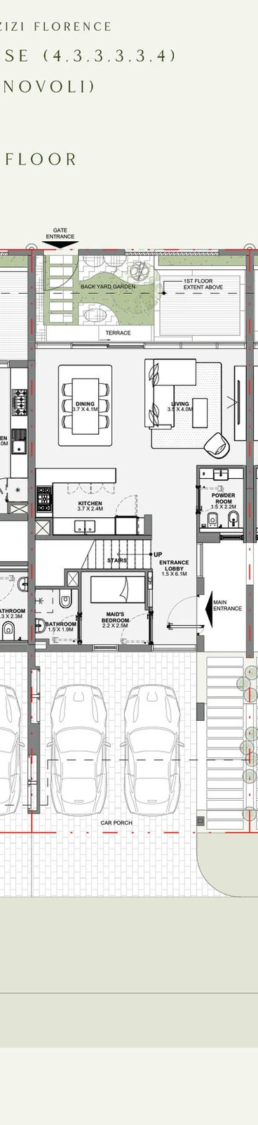Azizi Florence 3 bedroom townhouse 6-Plex Novoli Middle ground floor plan