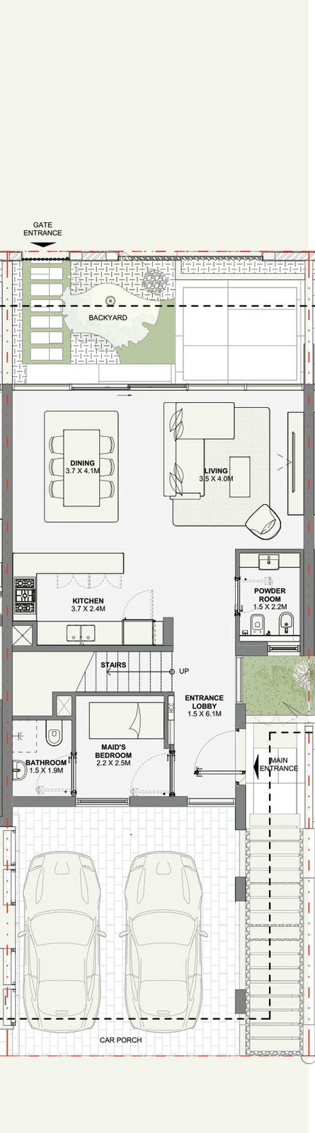 Azizi Florence 3 bedroom townhouse 4-Plex Tasso Middle ground floor plan