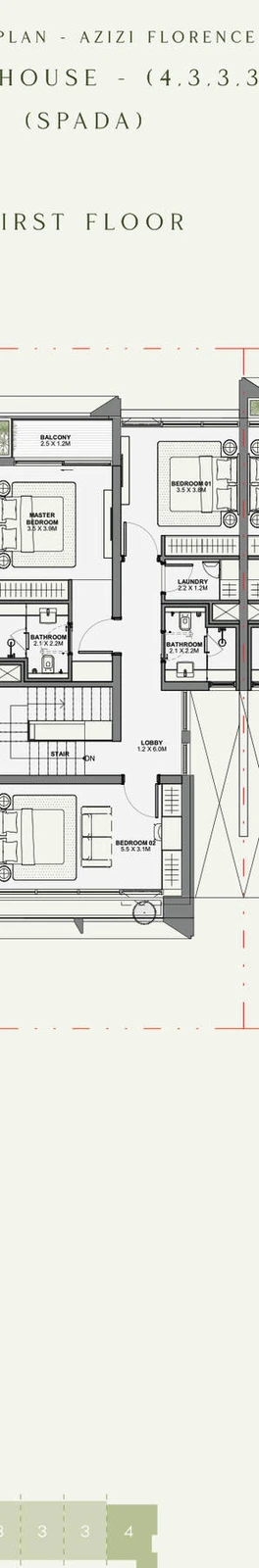 Azizi Florence 3 bedroom townhouse 8-Plex Spada Middle first floor plan