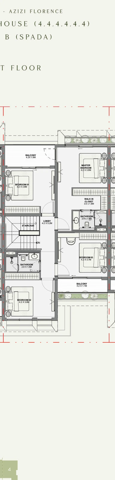 Azizi Florence 4 bedroom townhouse 6-Plex Spada Middle first floor plan