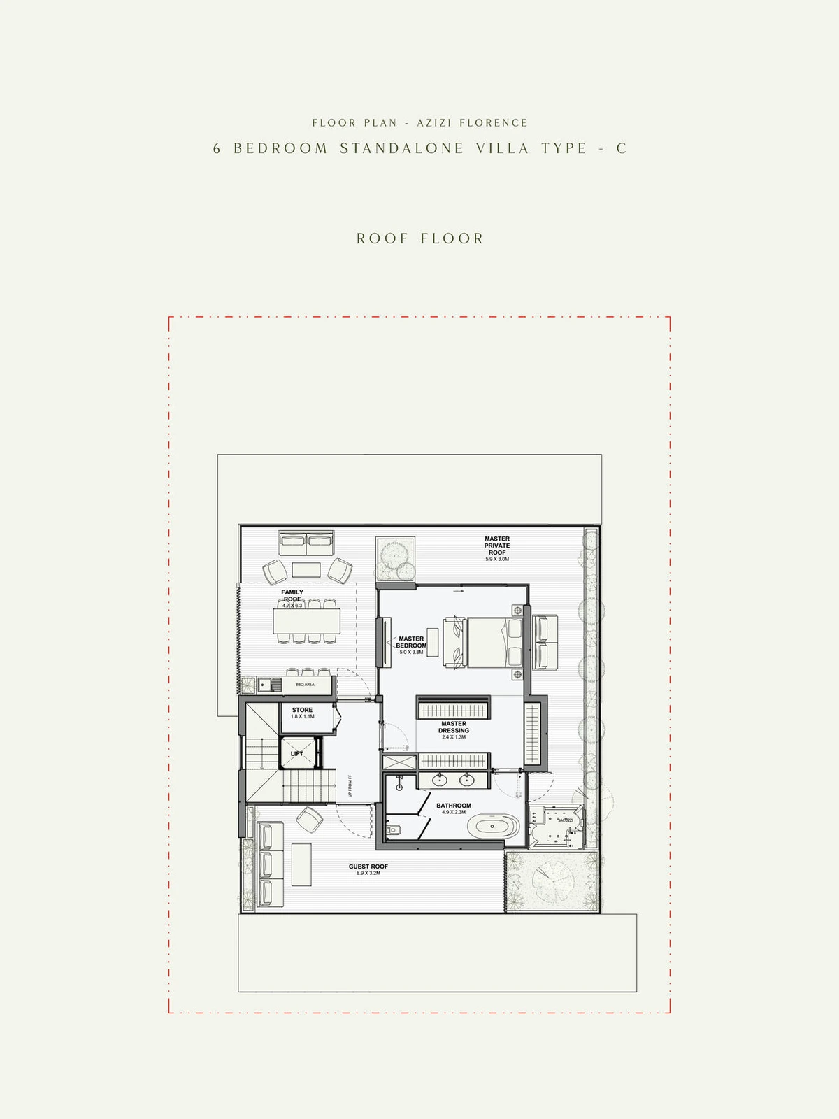 Azizi Florence 6 bedroom standalone villa Type C roof floor plan
