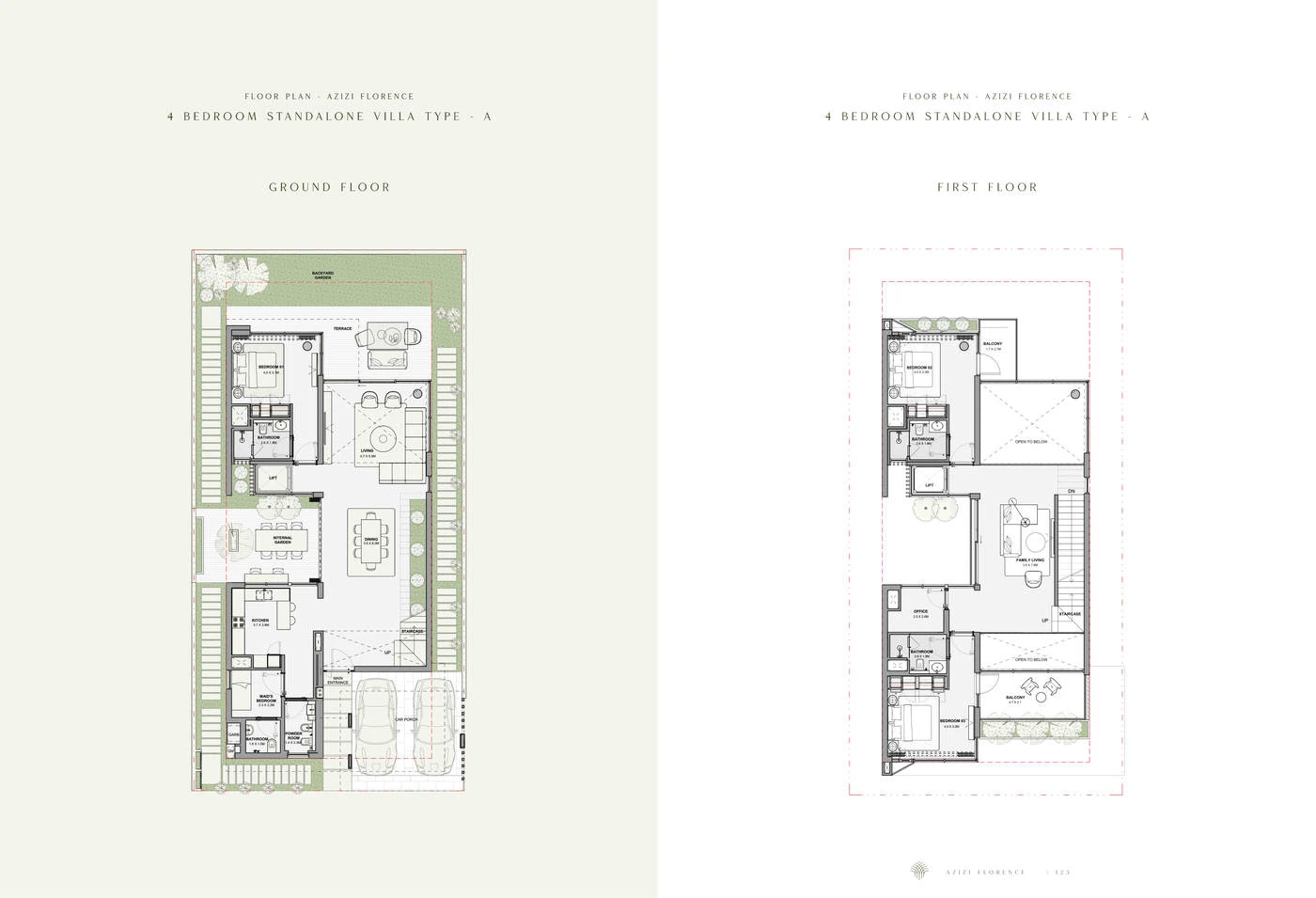 Azizi Florence 4 bedroom standalone villa Type A ground and first floor plans