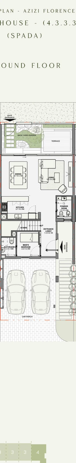 Azizi Florence 3 bedroom townhouse 8-Plex Spada Middle ground floor plan