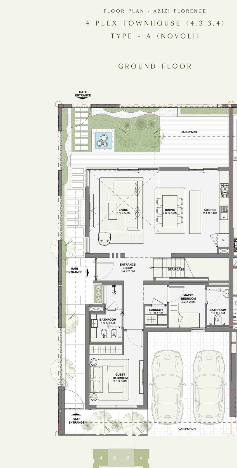 Azizi Florence 4 bedroom townhouse 4-Plex Novoli Corner ground floor plan