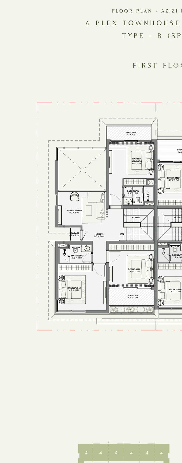 Azizi Florence 4 bedroom townhouse 6-Plex Spada Corner first floor plan