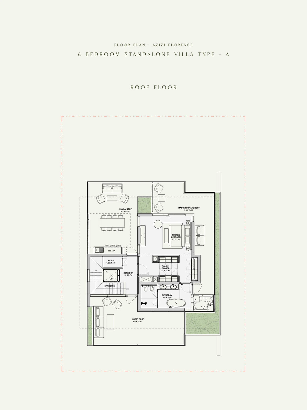 Azizi Florence 6 bedroom standalone villa Type A roof floor plan