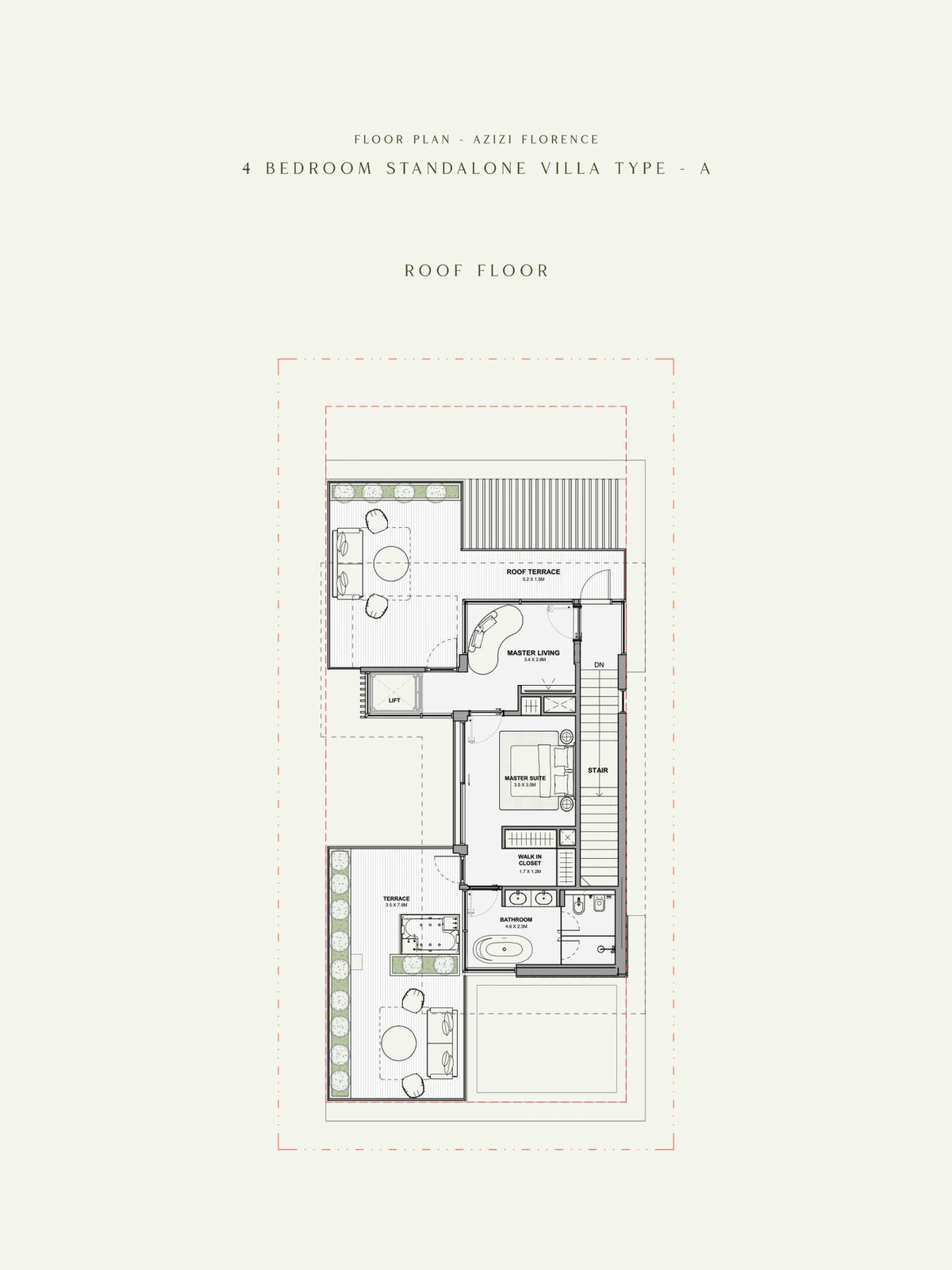 Azizi Florence 4 bedroom standalone villa Type A roof floor plan