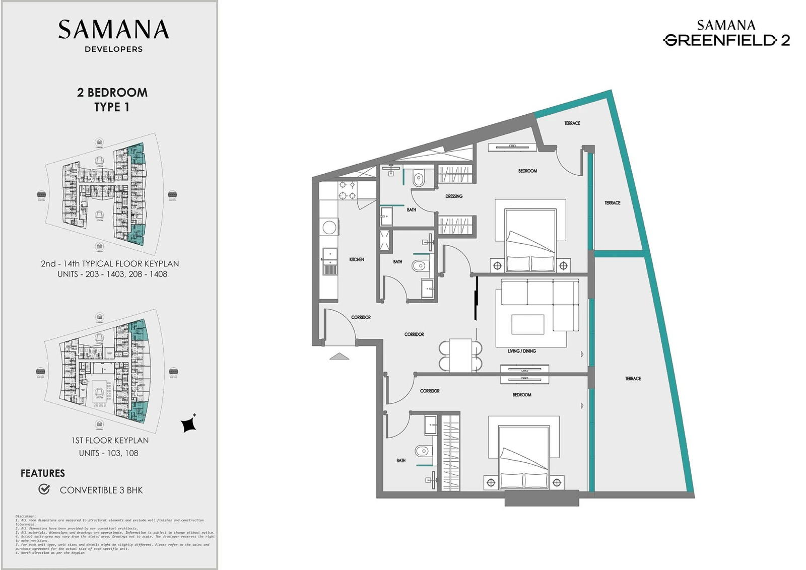 Samana Greenfield 2 2 bedroom type 1 apartment floor plan