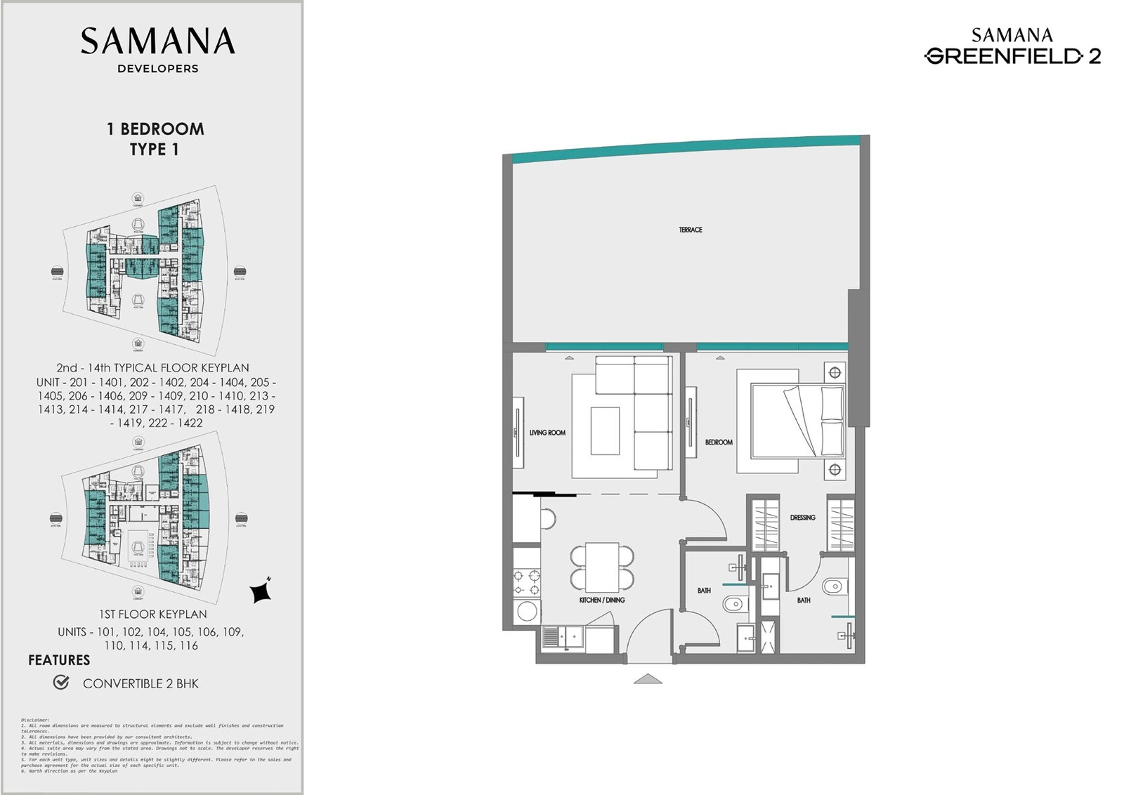 Samana Greenfield 2 1 bedroom type 1 apartment floor plan