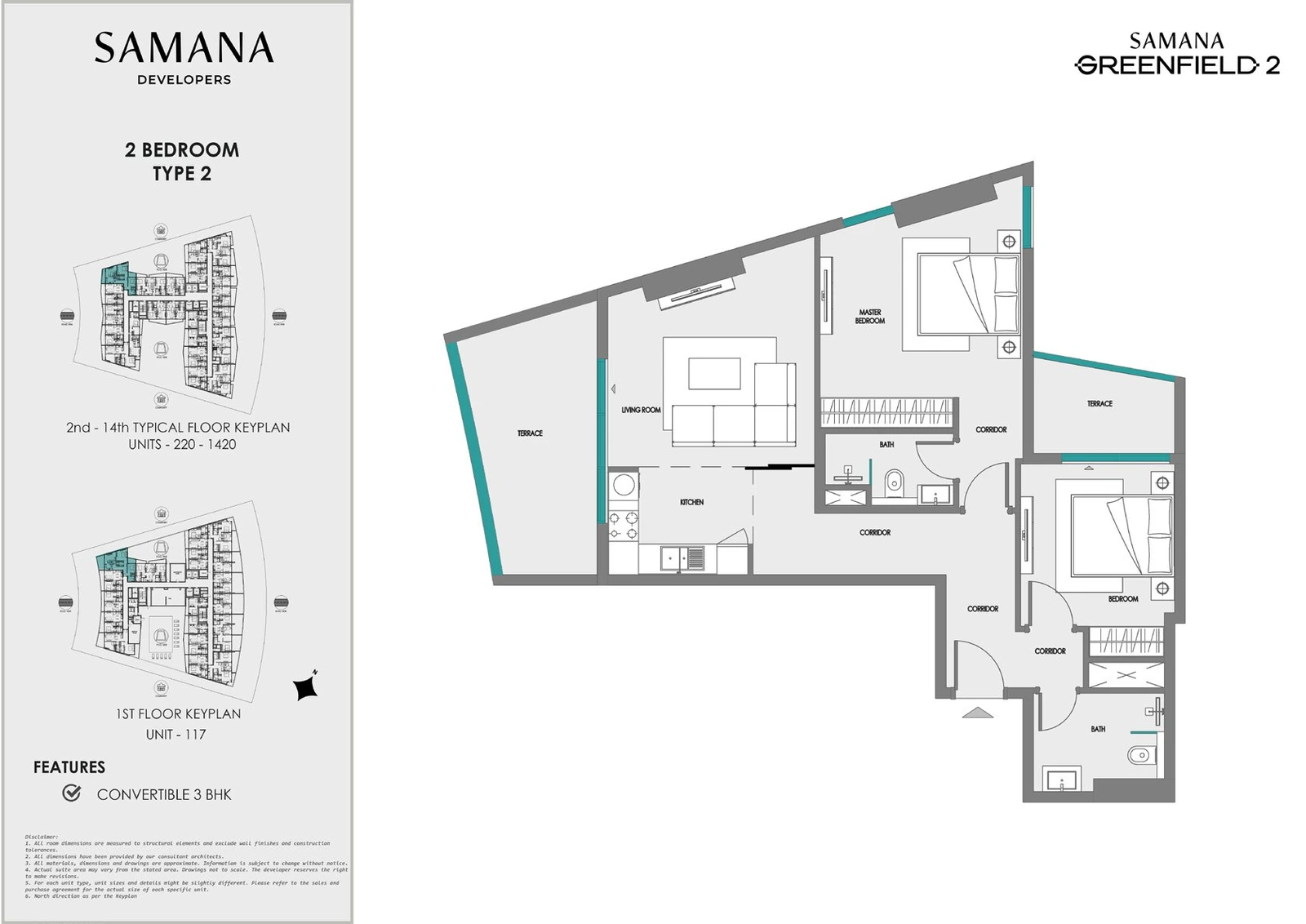 Samana Greenfield 2 2 bedroom type 2 apartment floor plan