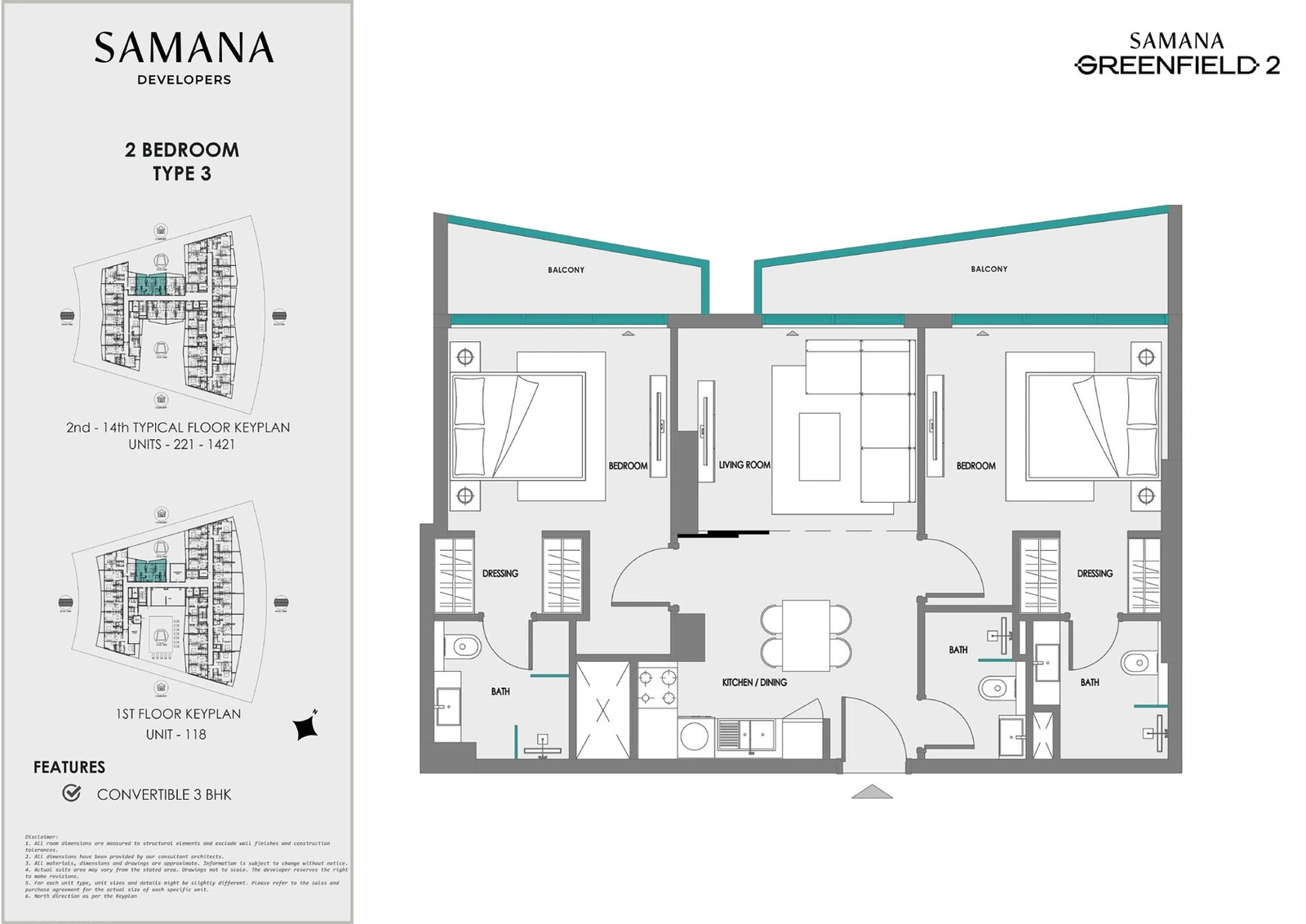 Samana Greenfield 2 2 bedroom type 3 apartment floor plan