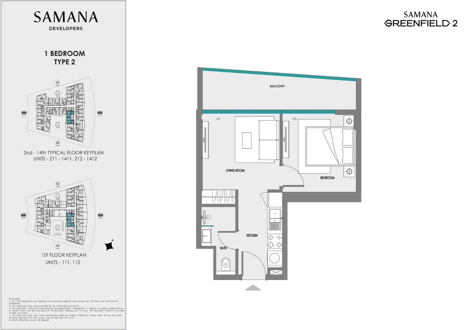 Samana Greenfield 2 1 bedroom type 2 apartment floor plan