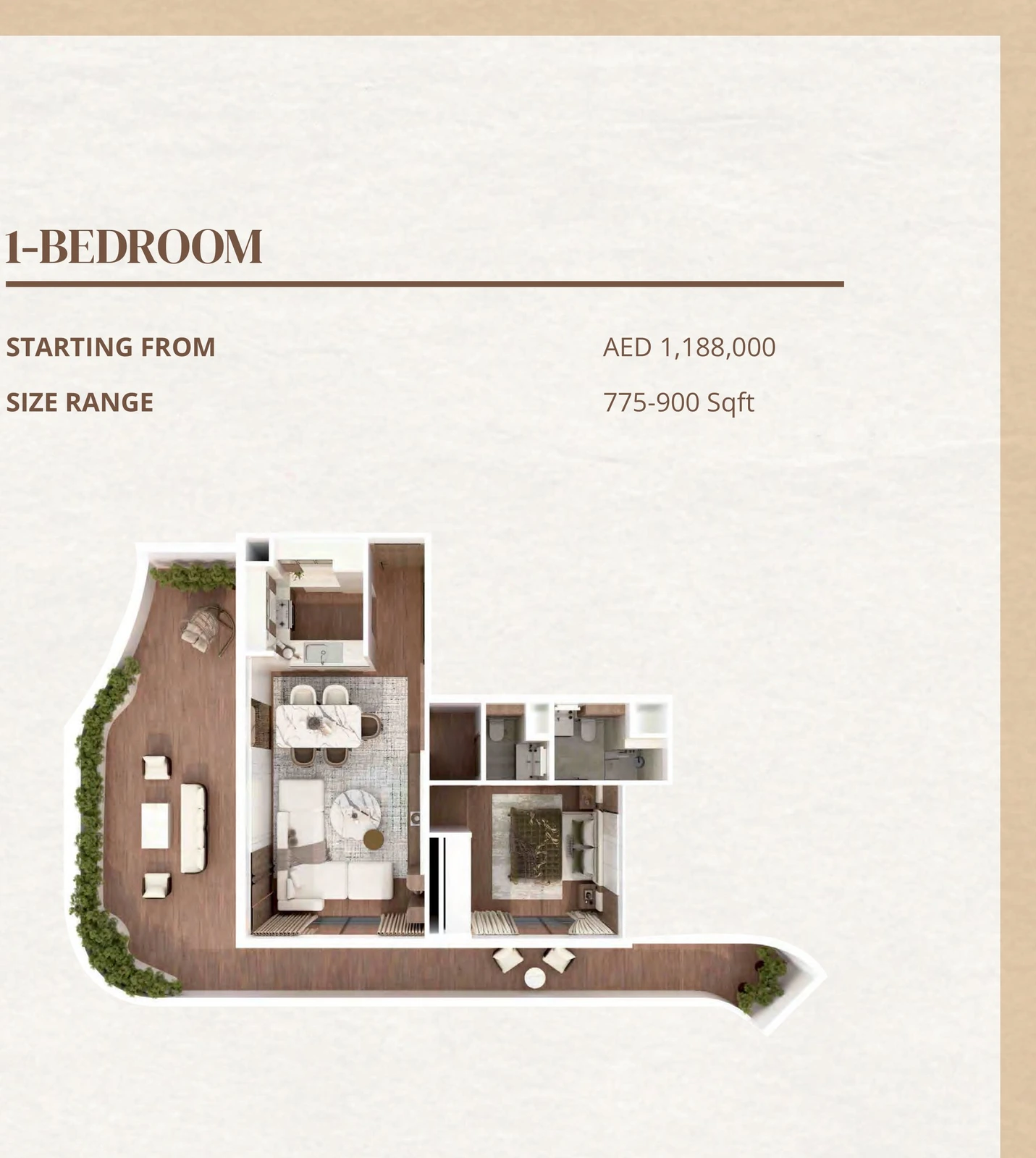 Barari Gate 1 bedroom apartment floor plan, 775-900 sq ft