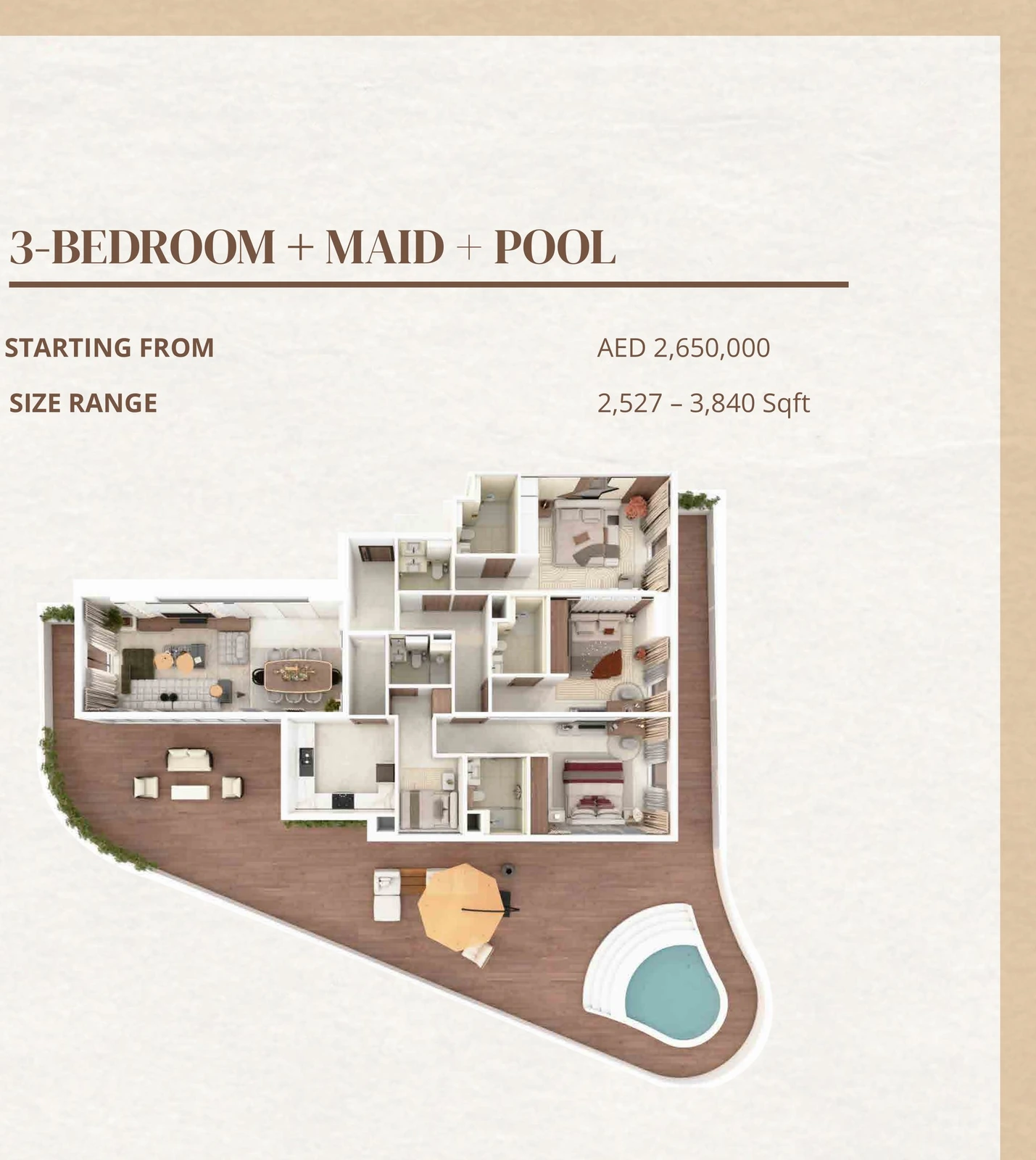 Barari Gate 3 bedroom With Maid's Room and Pool apartment floor plan, 2,527-3,840 sq ft