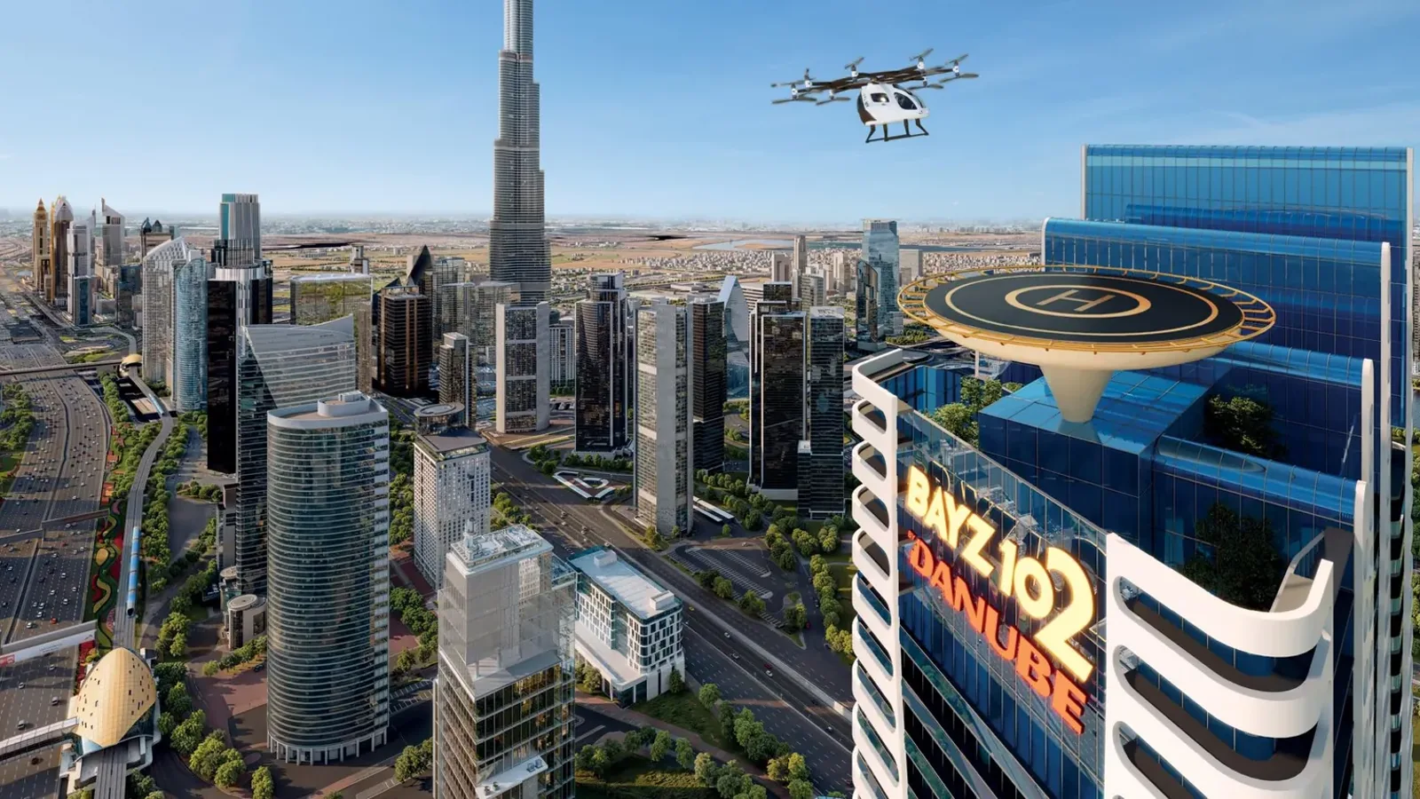 Bayz 102 rooftop helipad overlooking Downtown Dubai