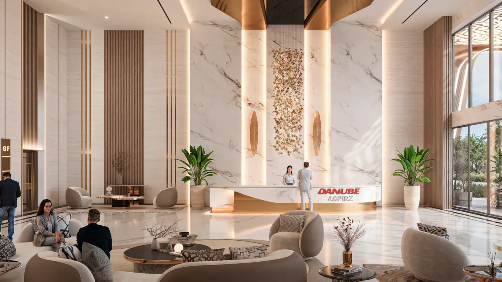 Aspirz Tower double-height office lobby and reception