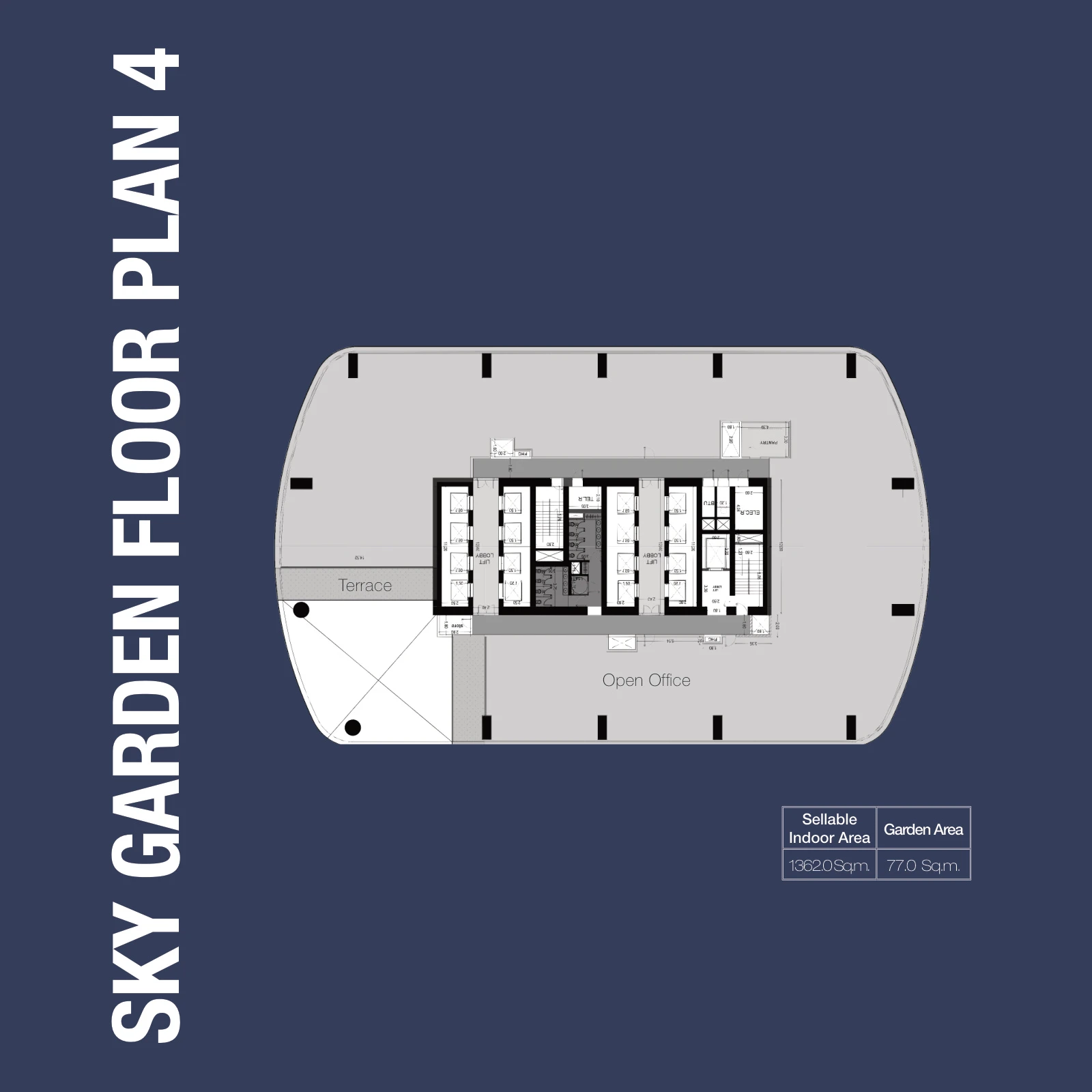 1970 Office Tower Sky Garden Plan 4 Full Floor floor plan, 14,660 sq ft