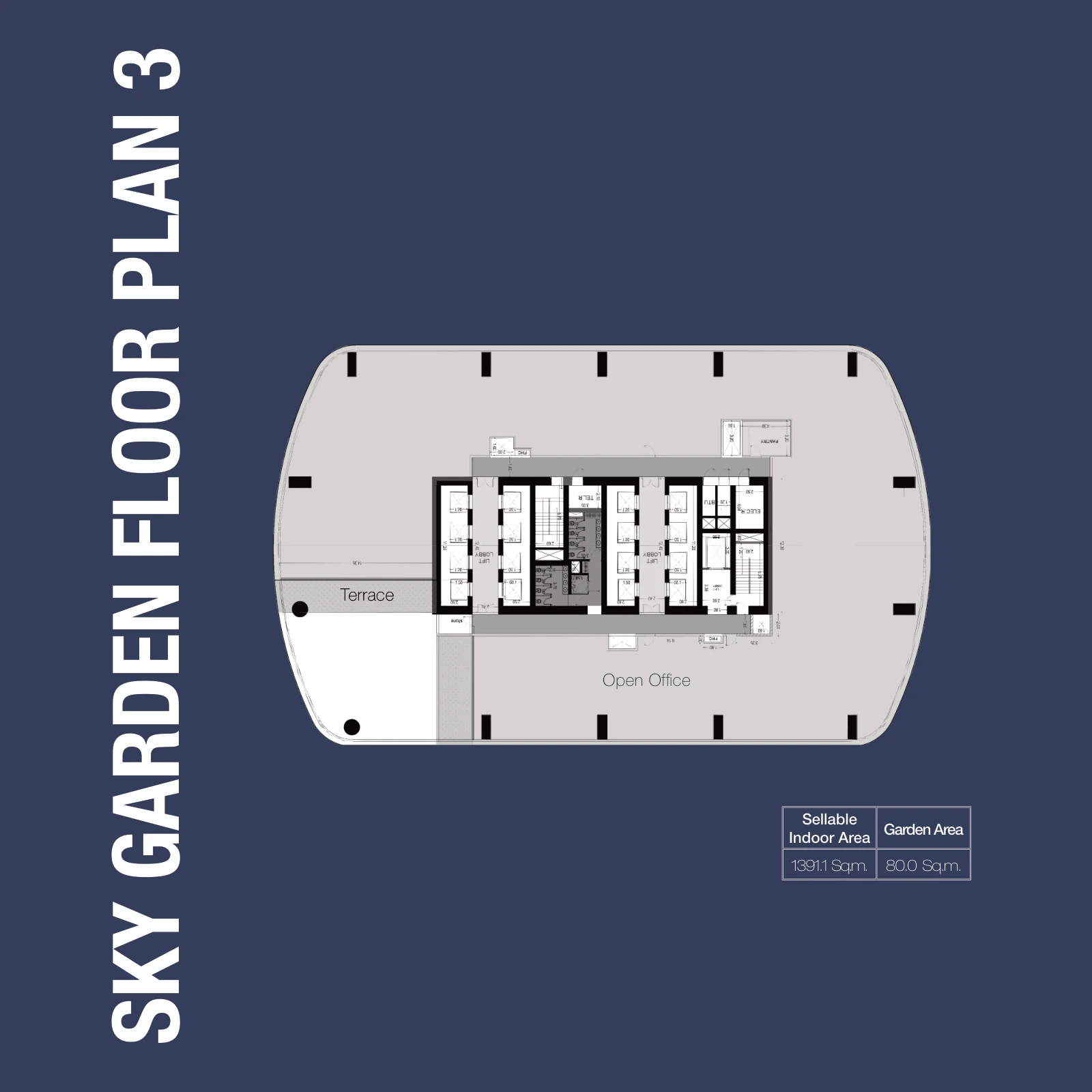 1970 Office Tower Sky Garden Plan 3 Full Floor floor plan, 14,974 sq ft