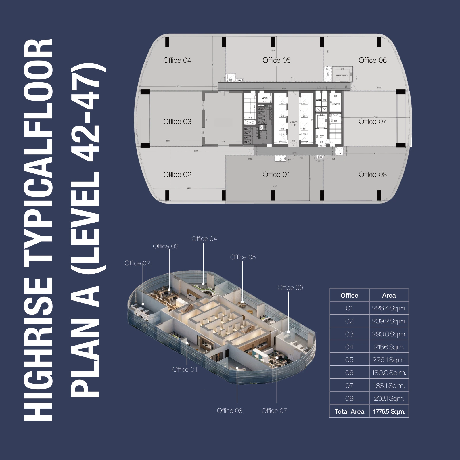 1970 Office Tower High-rise Levels 42-47 - Office 04 Office Space floor plan, 2,353 sq ft