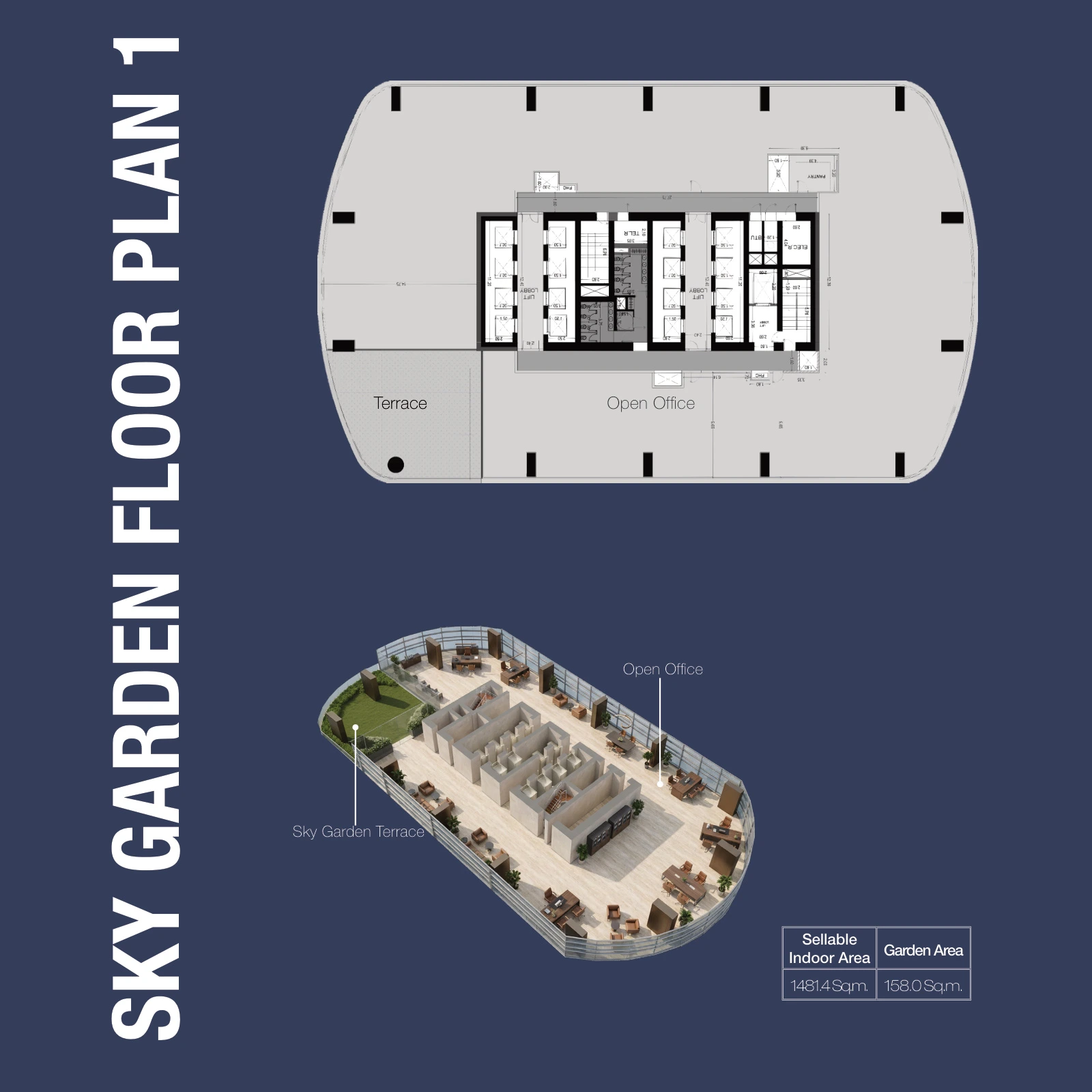 1970 Office Tower Sky Garden Plan 1 Full Floor floor plan, 15,946 sq ft
