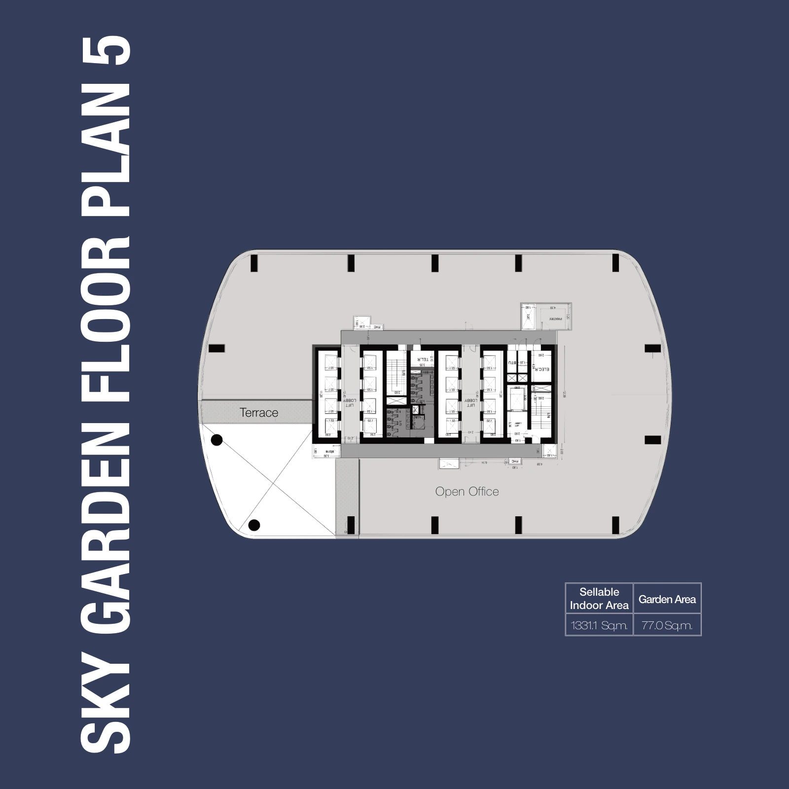 1970 Office Tower Sky Garden Plan 5 Full Floor floor plan, 14,328 sq ft