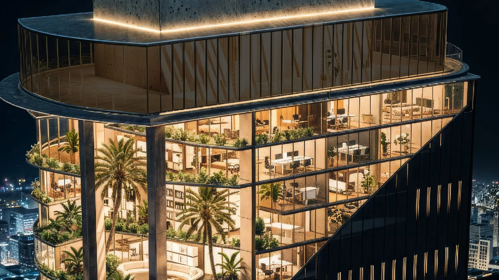 1970 Office Tower upper landscaped terraces and rooftop levels
