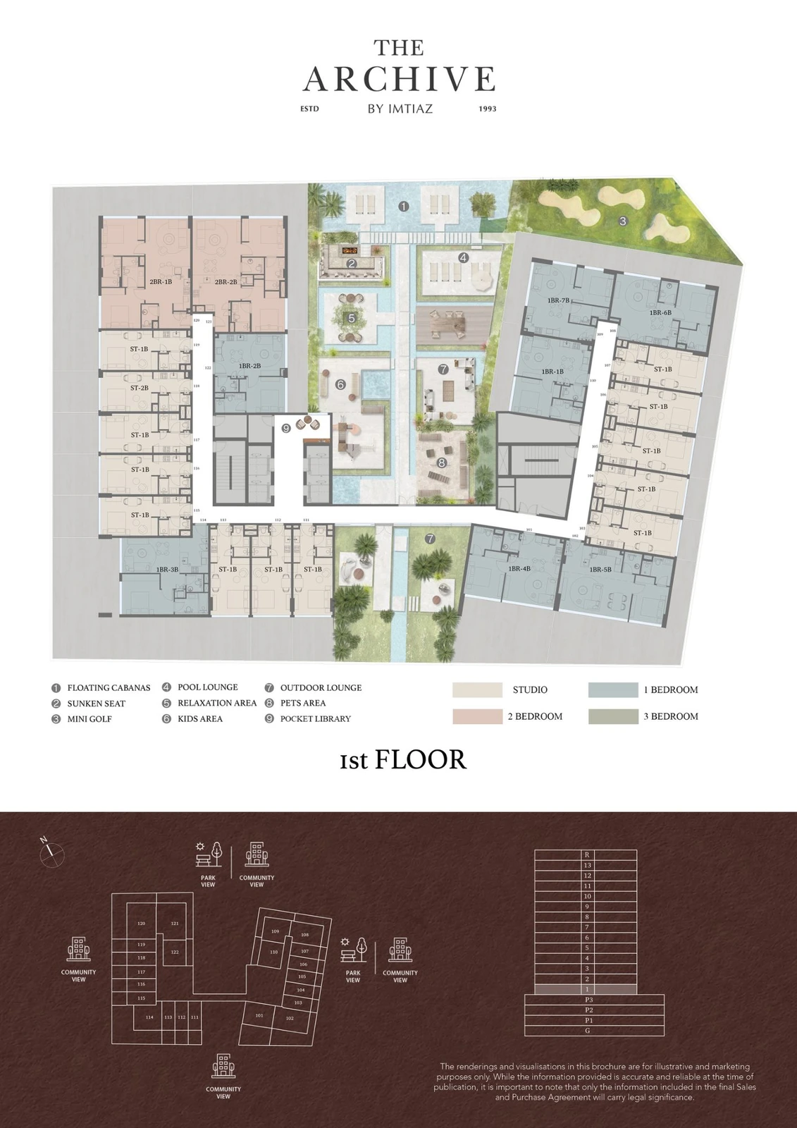 The Archive studio Unit 119 apartment first-floor-plan, 484.16 sq ft