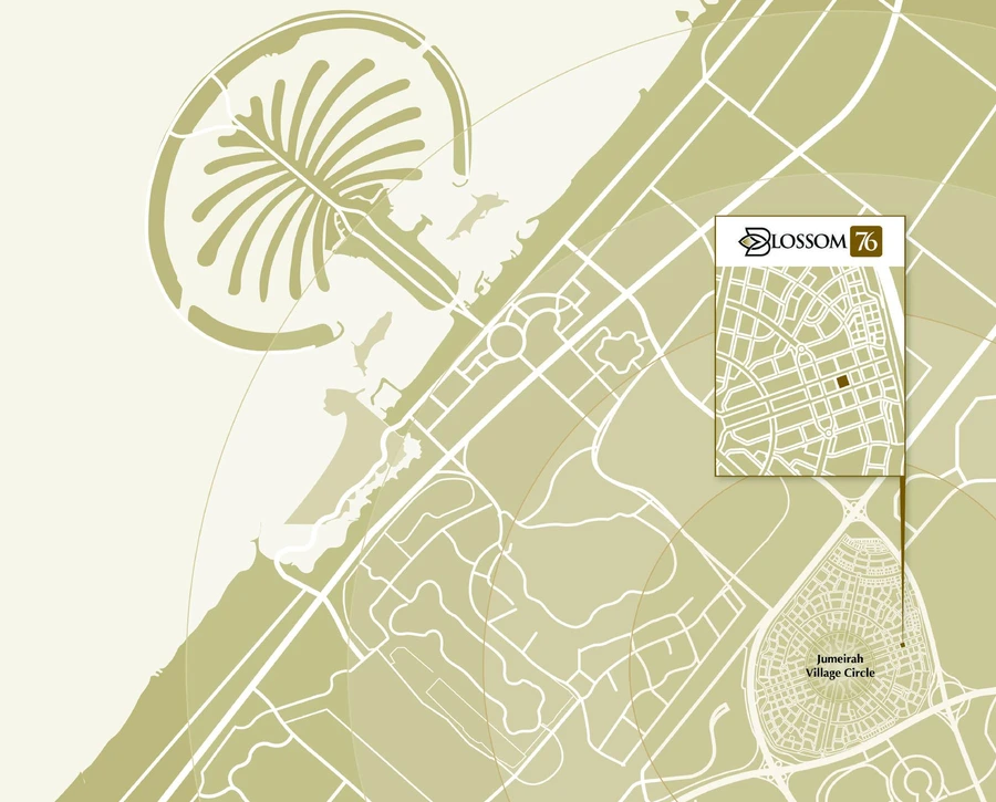 Blossom 76 location map showing the project within Jumeirah Village Circle and surrounding road network