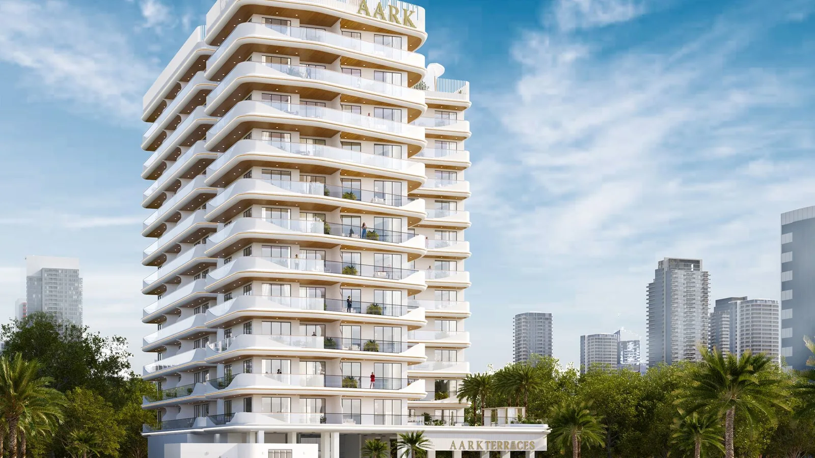 Aark Terraces contemporary tower arrival and landscaped forecourt