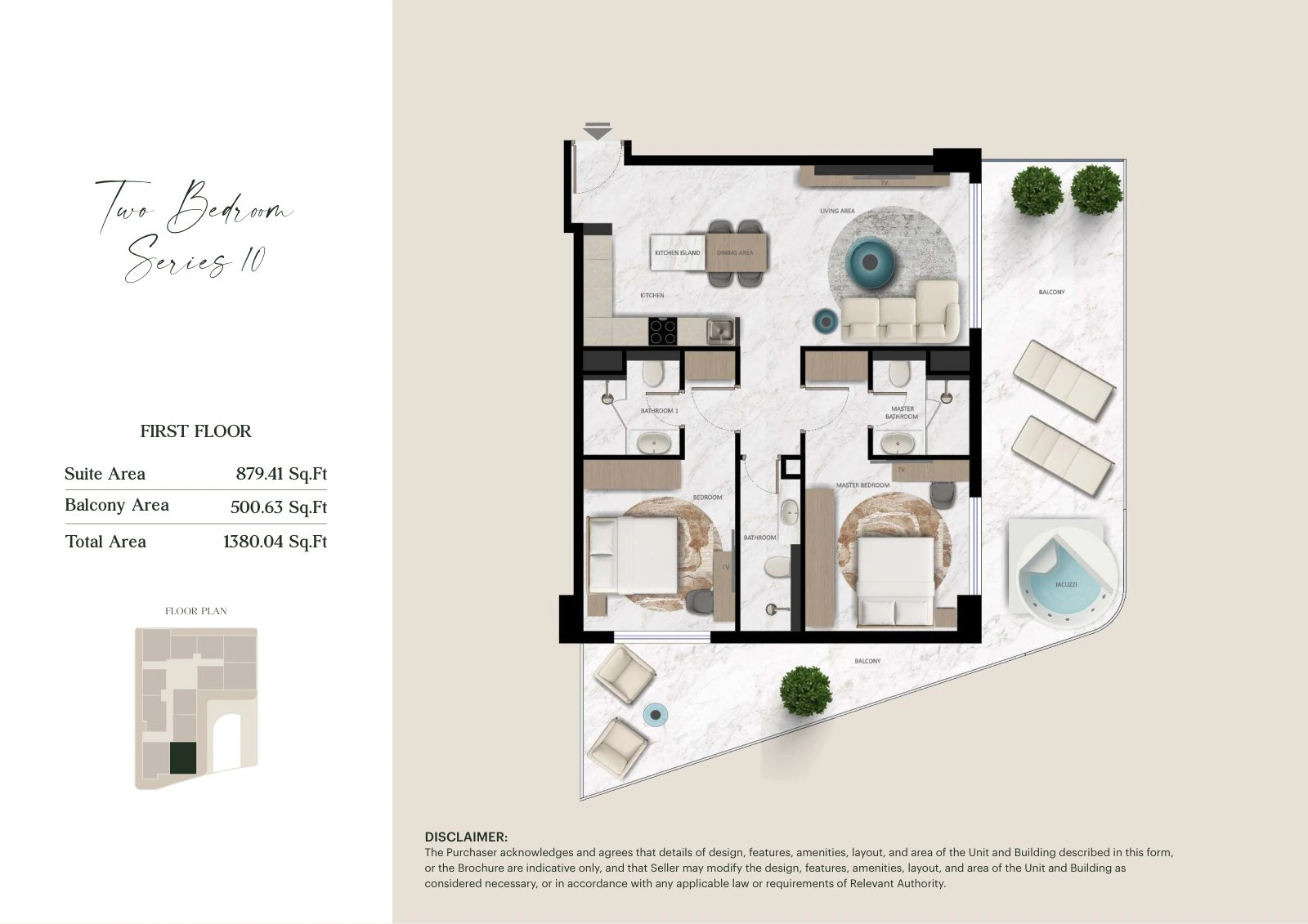 Aark Terraces 2-bedroom Series 10 with Jacuzzi - First Floor apartment floor plan for First Floor, 1,380.04 sq ft