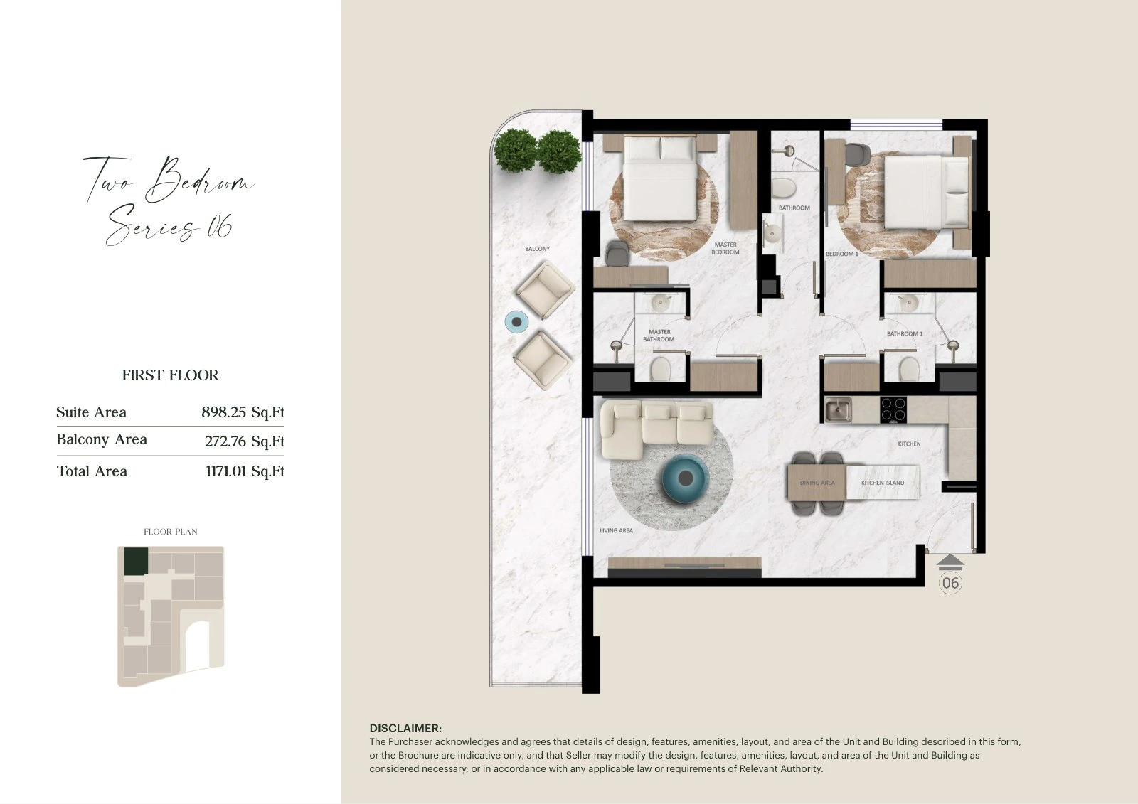 Aark Terraces 2-bedroom Series 06 - First Floor apartment floor plan for First Floor, 1,171.01 sq ft