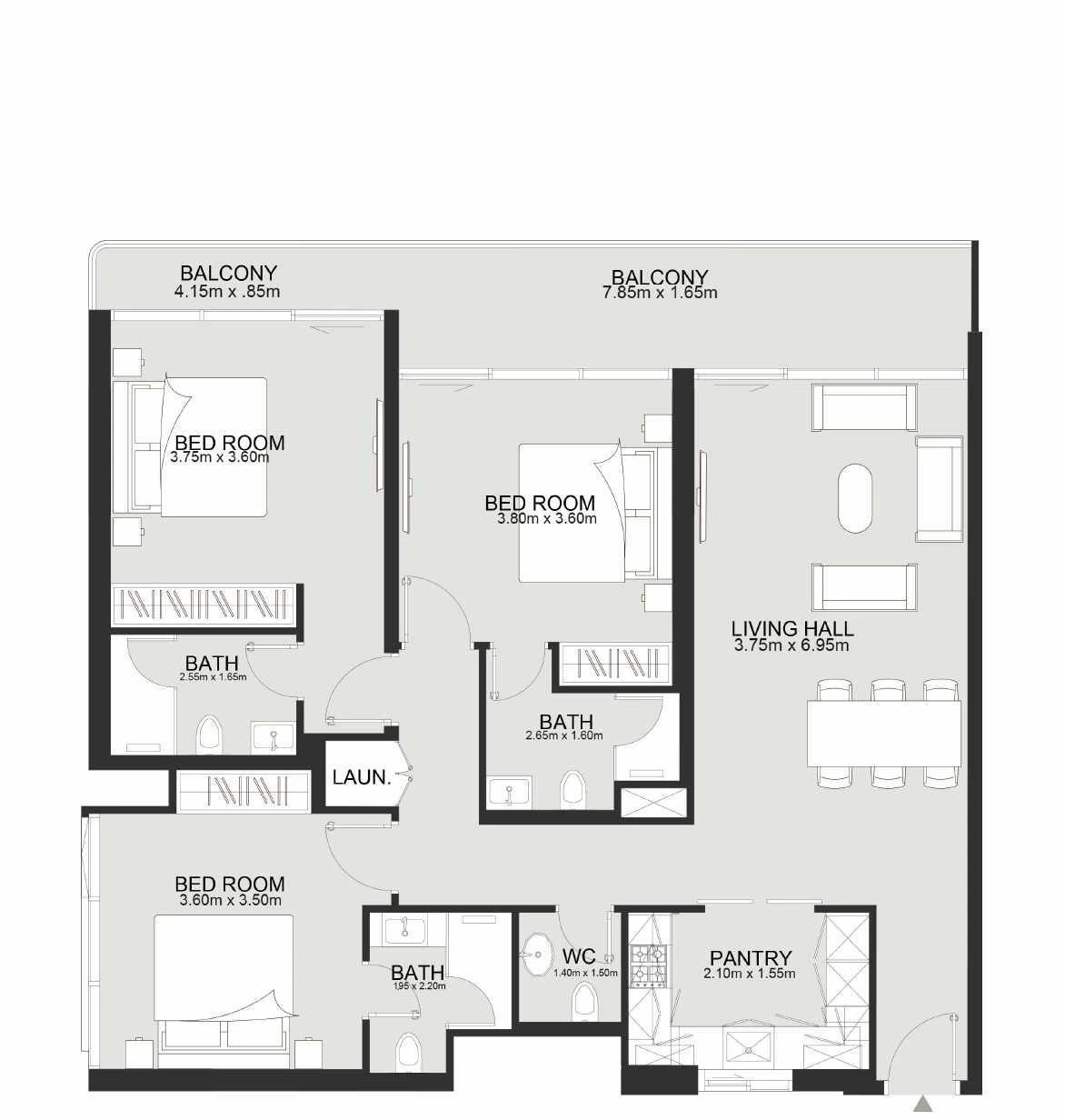 Ashley Hills 3-bedroom Executive apartment floor plan in Block B (South), 1,454 sq ft
