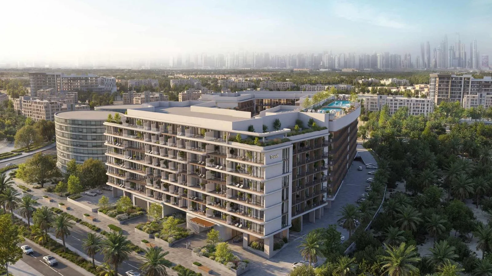 Aerial exterior view of Ashley Hills and its landscaped Arjan surroundings