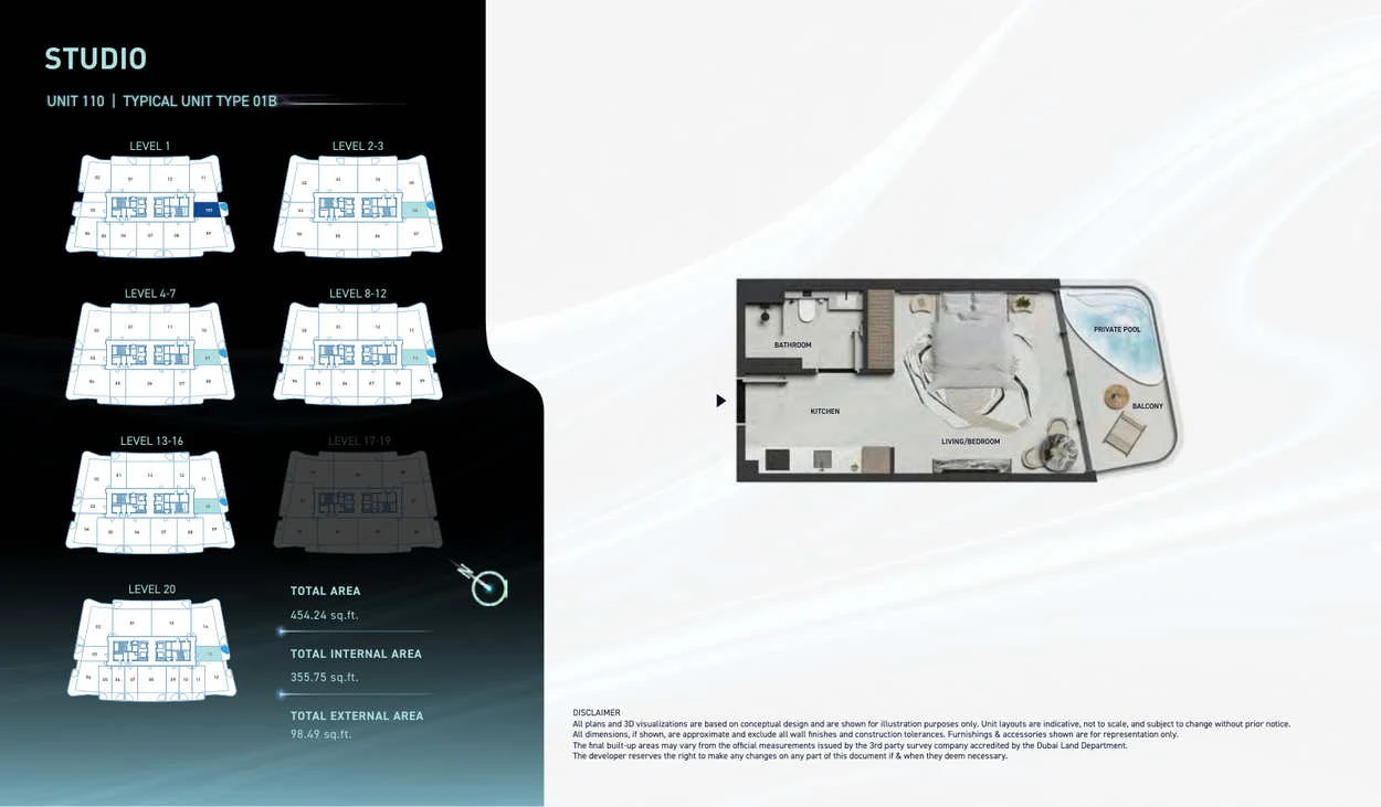 Hadley Heights 2 studio Type 01B apartment floor plan, total area 454.24 sq ft.