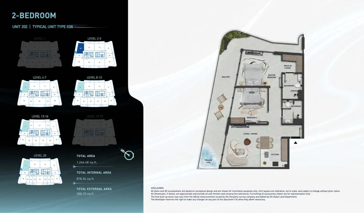Hadley Heights 2 2-bedroom Type 03A apartment floor plan, total area 1,266.48 sq ft.