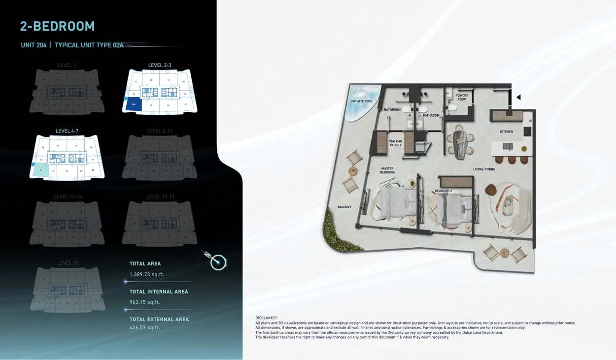 Hadley Heights 2 2-bedroom Type 02A apartment floor plan, total area 1,389.73 sq ft.