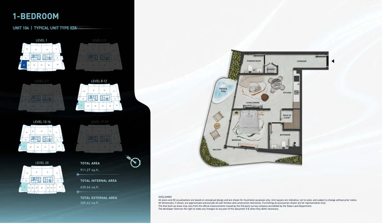 Hadley Heights 2 1-bedroom Type 02A apartment floor plan, total area 911.27 sq ft.